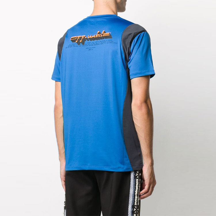 Off-White Alphabet Pattern Colorblock Round Neck Short Sleeve Blue Gray OMVA011I20JER0024506