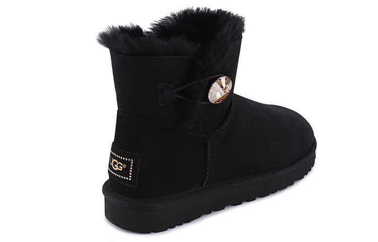(WMNS) UGG Mini Bailey Button Bling Fleece Lined 'Black Brown' 1016554-BGLD