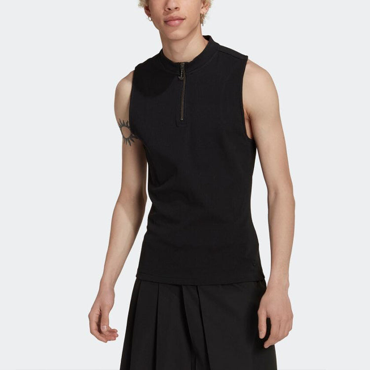 adidas Solid Color Cardigan Stand Collar Slim Fit Sports Black Vest HN3671