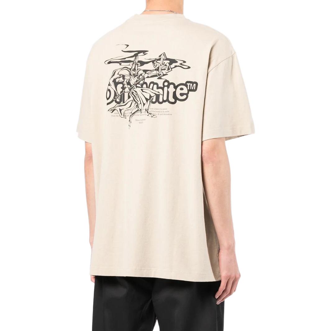 Men's Off-White SS22 Logo Printing Short Sleeve Light Brown T-Shirt OMAA038S22JER0031710DARK