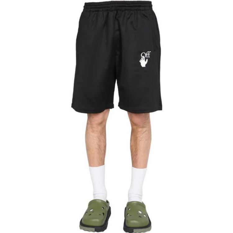 Men's Off-White SS22 Solid Color Logo Printing Elastic Waistband Straight Shorts Ordinary Version Black OMCL001C99FAB0011001