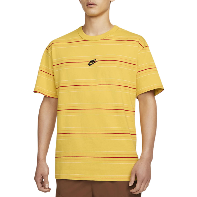 Men's Nike Logo Micro Mark Stripe Round Neck Short Sleeve Yellow T-Shirt DQ1117-709