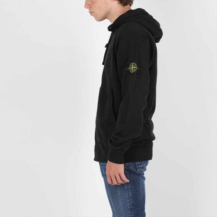 Men's STONE ISLAND Sleeve Logo Zipper Classic hooded Cardigan Black 731564220-V0029