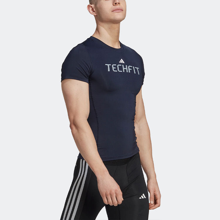 Men's adidas Logo Pattern Alphabet Printing Round Neck Short Sleeve Blue T-Shirt HZ9684
