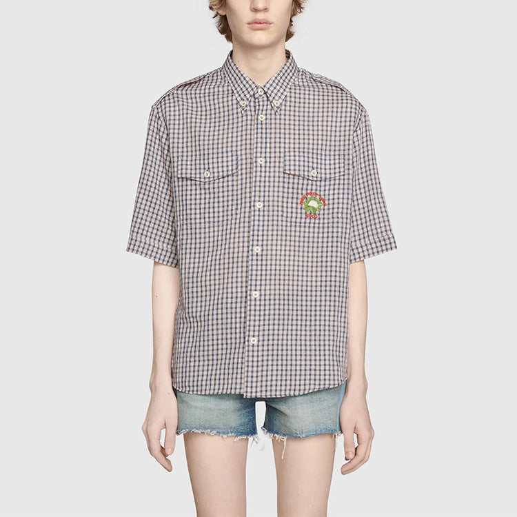 Gucci Check Mon Petit Chou Short Sleeve Shirt 'Navy' 654883-ZAG0G-4310