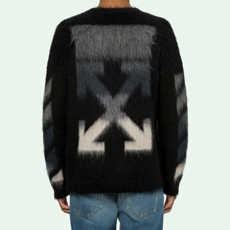 Men's Off-White Fleece Round Neck Knit Black OMHA036R20B020231088