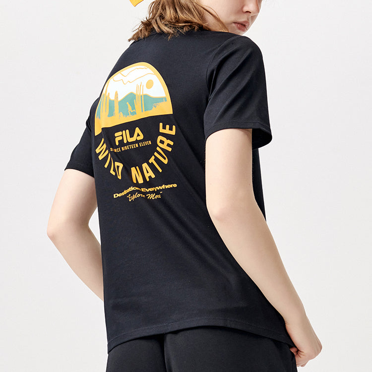 FILA FUSION Back Pattern Printing Sports Round Neck Short Sleeve Black T11W123101F-BK