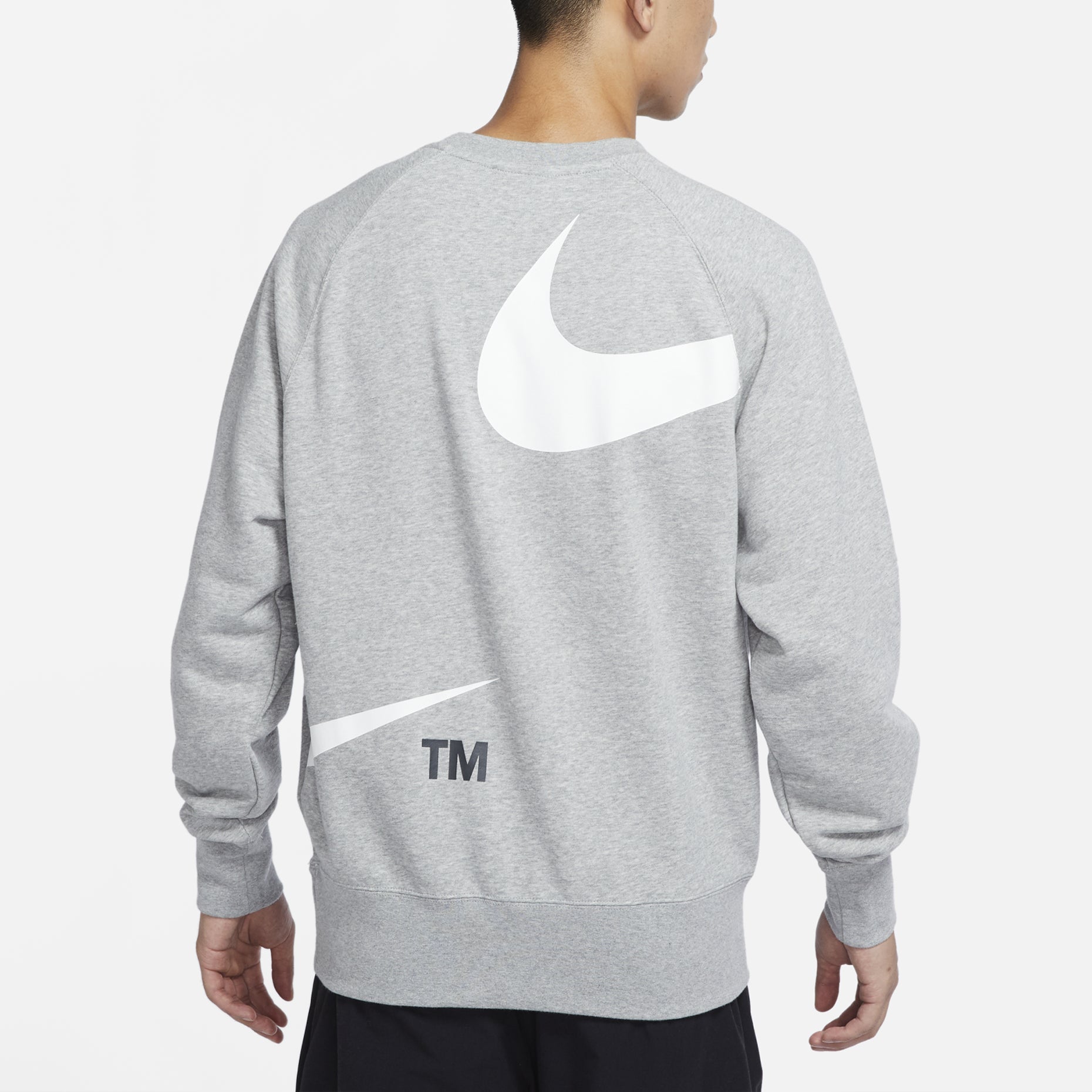 Men's Nike Swoosh Ft Crew Large Logo Printing Knit Round Neck Pullover Autumn Gray DD6097-063