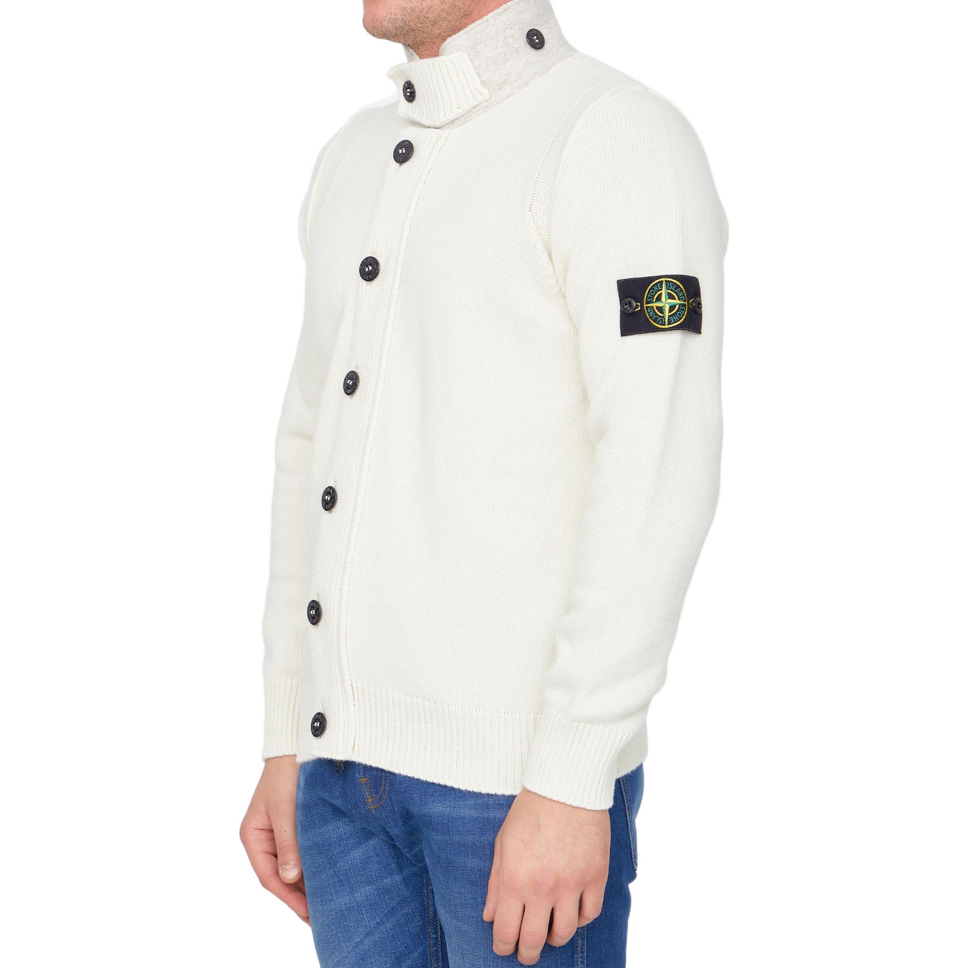 STONE ISLAND Patch High Neck Cardigan 'Beige' 7715547A3-V0099
