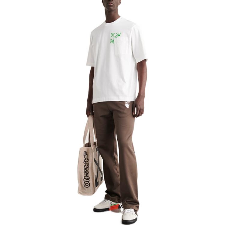 Men's Off-White SS22 Diagonal Arrow Spray Painting Short Sleeve Loose Fit White T-Shirt OMAA126S22JER0050170