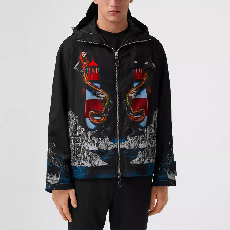 Men's Burberry SS21 Printing Loose Hooded Jacket Black 80406681