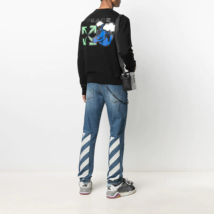 Off-White SS21 Peace Worldwide Logo Round Neck Pullover Black OMBA025R21FLE0071055