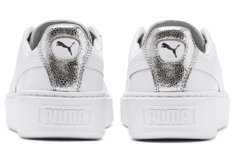 (WMNS) PUMA Basket Platform Sneakers White/Silver 369840-02