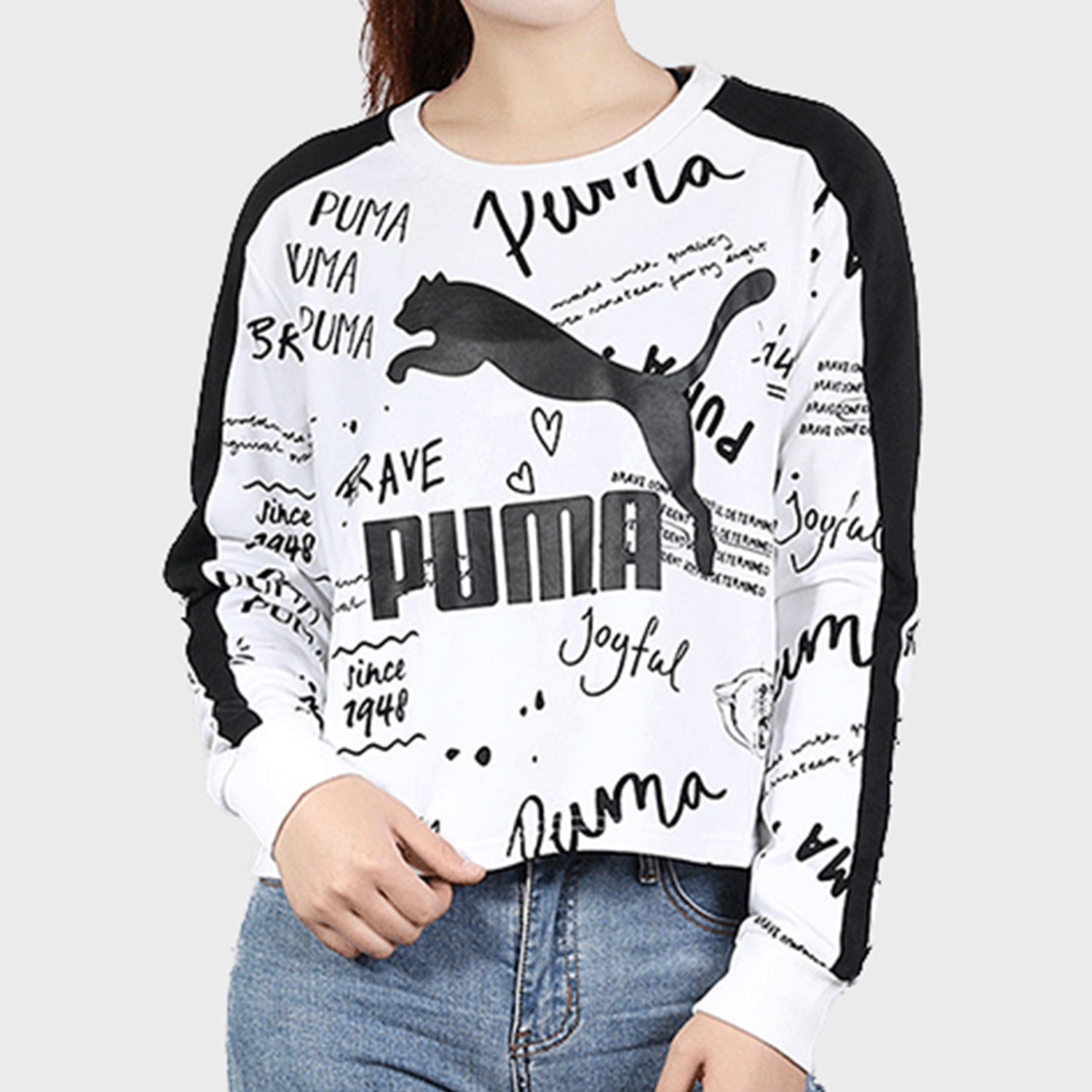 (WMNS) PUMA Classics Logo Crew Aop Knit White 595214-52