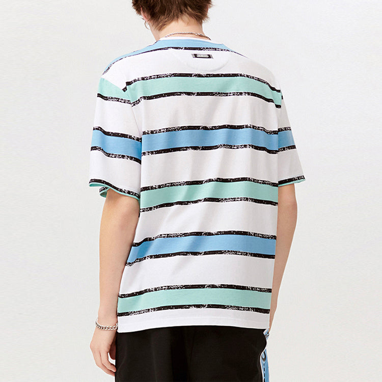 FILA FUSION Stripe Round Neck Loose Short Sleeve White T11M121108F-LB