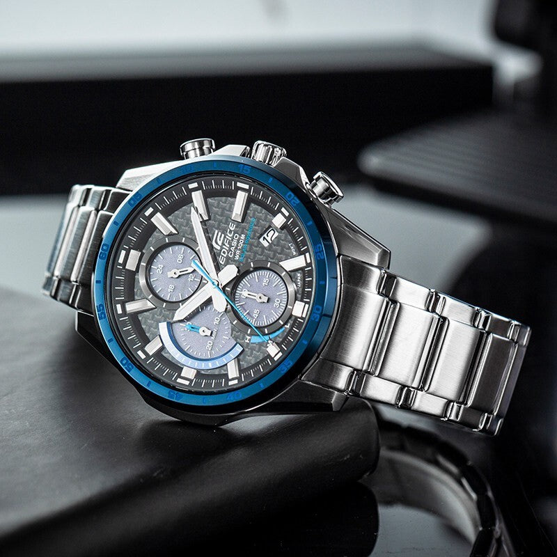 CASIO EDIFICE Quartz Men'ses Black/Blue/ Mens Silver Analog EQS-900DB-2A