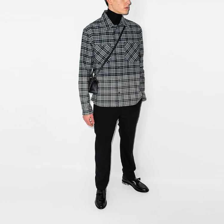Off-White SS21 Chest Pocket Plaid Long Sleeves Shirt Loose Fit Black Gray OMGA133R21FAB0014110
