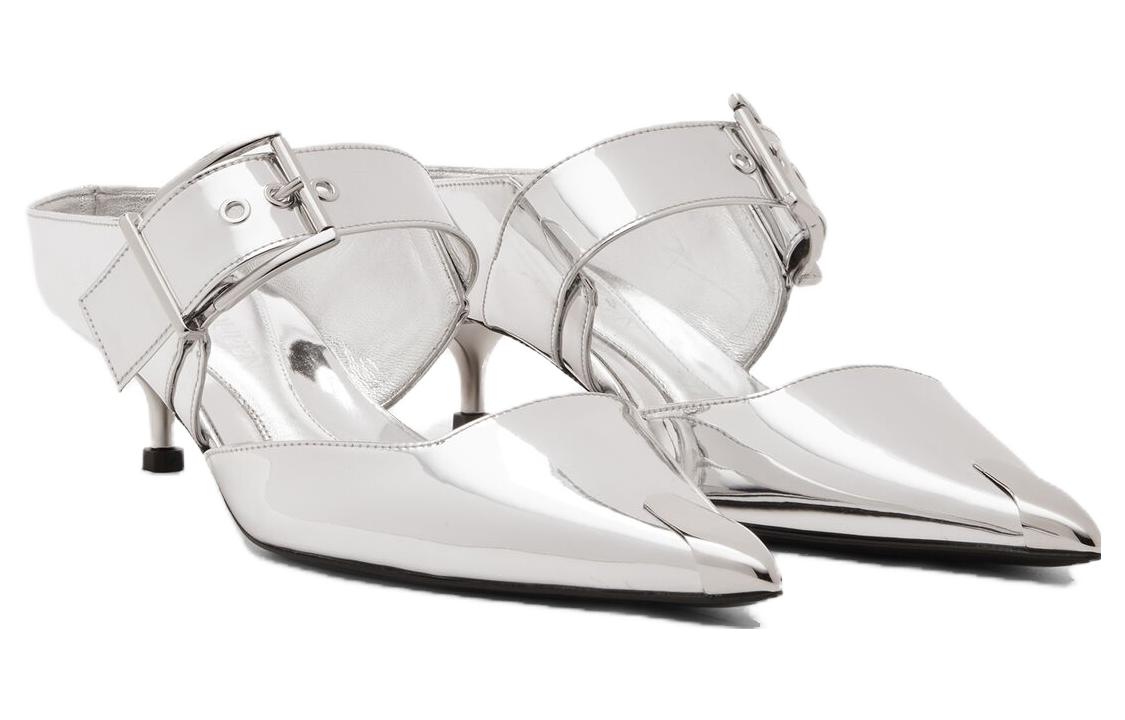 (WMNS) Alexander McQueen Punk Mules 'Silver' 780794W4WG18100