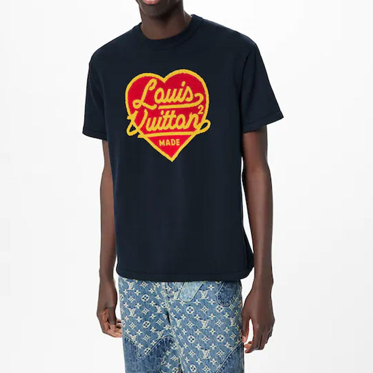 Men's LOUIS VUITTON x NIGO2 LV2 SS22 Crossover Large Love Logo Alphabet Printing Short Sleeve Navy Blue 1A9GM1