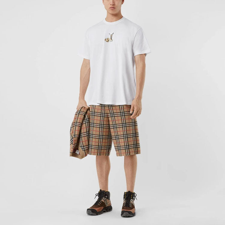 Burberry Deer Print Cotton Oversized Deerlet Printing T-Shirt 'White' 80223701