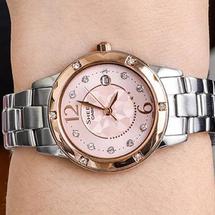 CASIO SHEEN Series Waterproof Silver/Rose-Gold Sports Pink Analog SHE-4021SG-4A