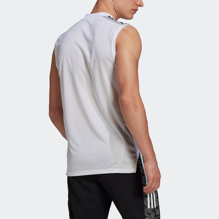 Men's adidas Solid Color Stripe Logo Round Neck Soccer/Football White Vest GH7160