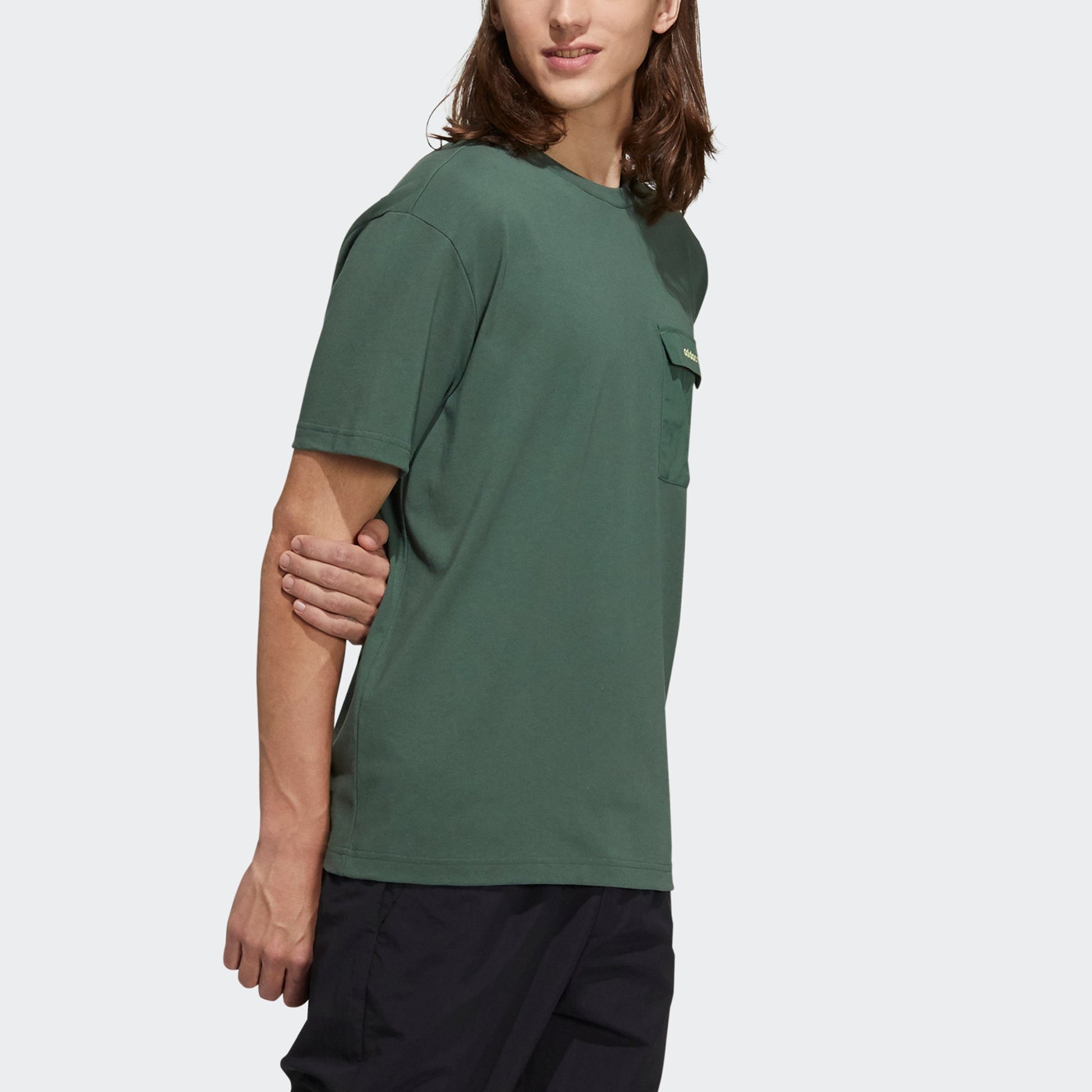 adidas neo M Sw Pkt Tee Chest Pocket Sports Round Neck Short Sleeve Green H55279