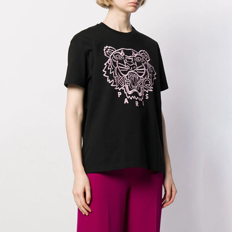 KENZO Large Tiger Head Short Sleeve Pure Cotton Black F962TS9524Y5-99