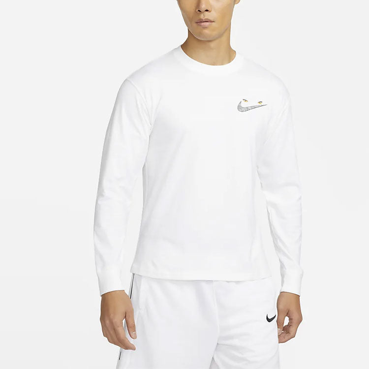 Men's Nike Back Lion Plant Pattern Printing Casual Round Neck Long Sleeves White T-Shirt DM2534-100