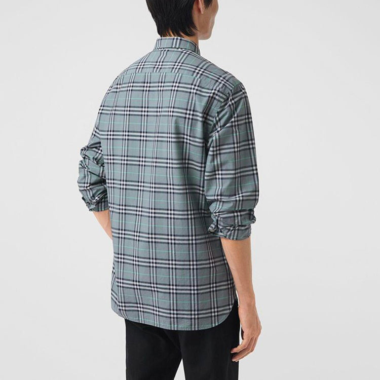 Men's Burberry Plaid Long Sleeves Shirt Blue Gray 80032831