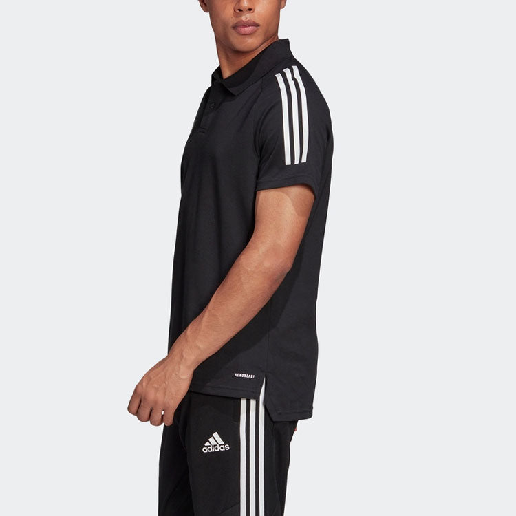 adidas Logo Embroidered Stripe Sports Short Sleeve Black Polo Shirt ED9249