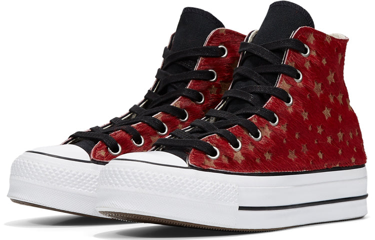 (WMNS) Converse Metallic Fur Chuck Taylor All Star Platform High Top Stars 'Red White' 566465C