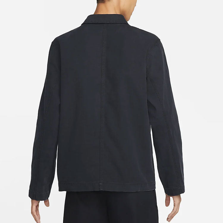 Men's Nike Solid Color Logo Lapel Casual Long Sleeves Autumn Black Jacket DQ5185-010