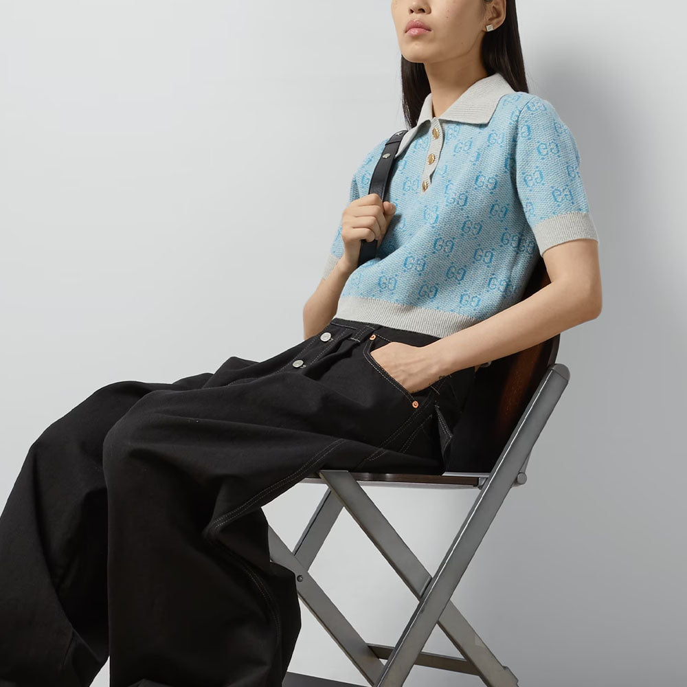 (WMNS) Gucci GG Wool Jacquard Polo 'Light Blue' 773631-XKDK5-4576