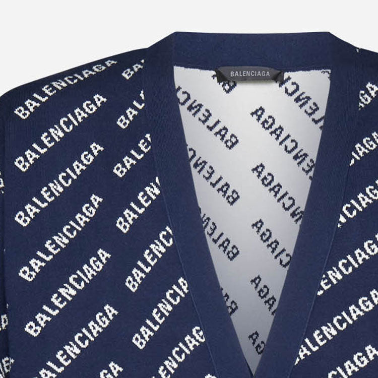 Balenciaga Allover Logo Knit Cardigan 'Blue White' 736248T32338502