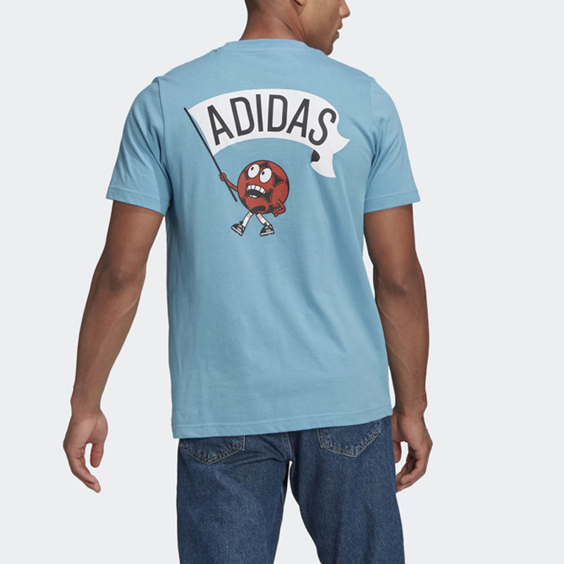 adidas Soccer/Football Sports Cartoon Printing Round Neck Short Sleeve Blue GN6893