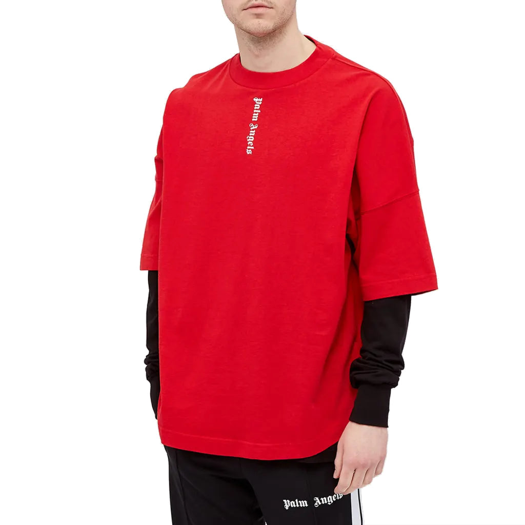 Palm Angels SS21 Vertical Logo Oversized T-Shirt 'Red White' PMAA002R21JER0042501