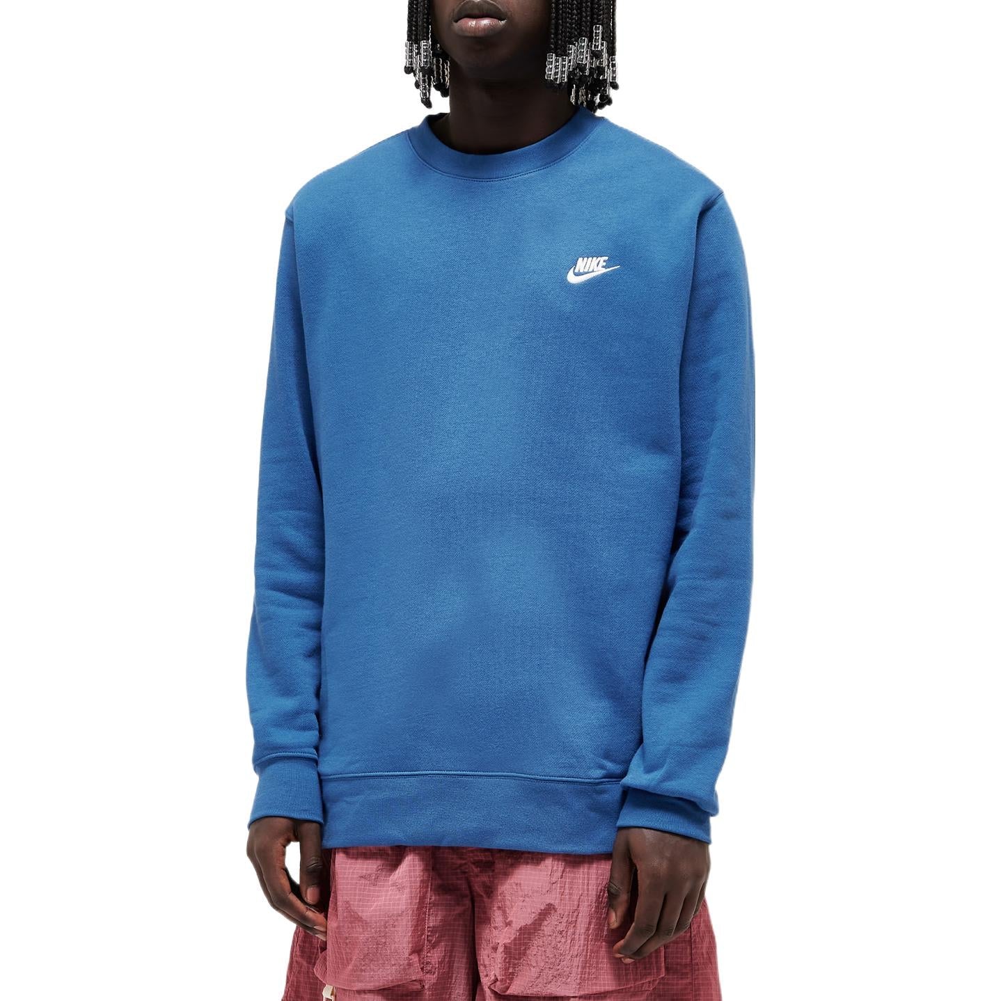 Nike Sportswear Club Solid Color Logo Embroidered Round Neck Long Sleeves Blue BV2662-407