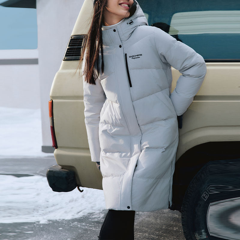 (WMNS) Skechers Basic Long Down Jacket 'White' P423W126-00PD
