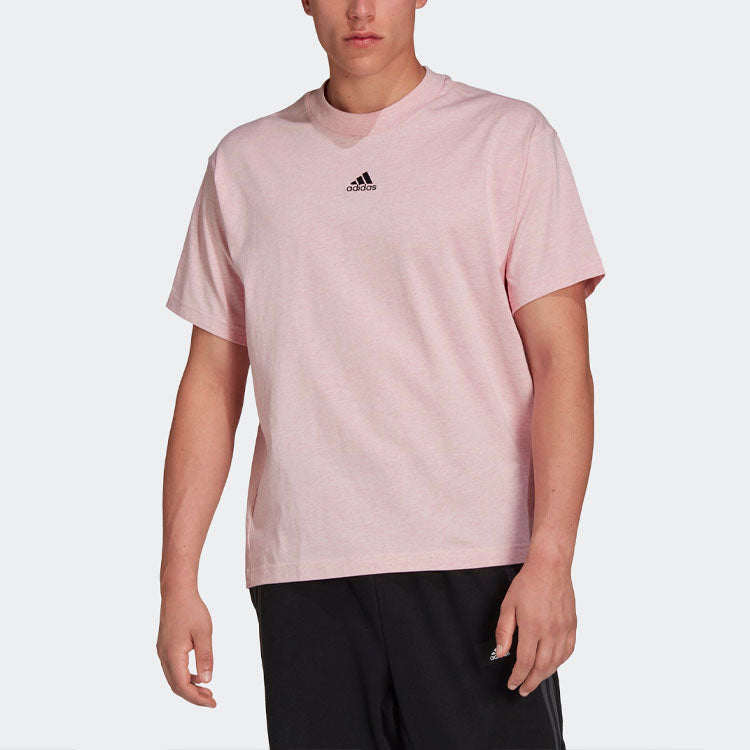adidas Solid Color Logo Micro Mark Casual Short Sleeve Couple Style Pink H65778