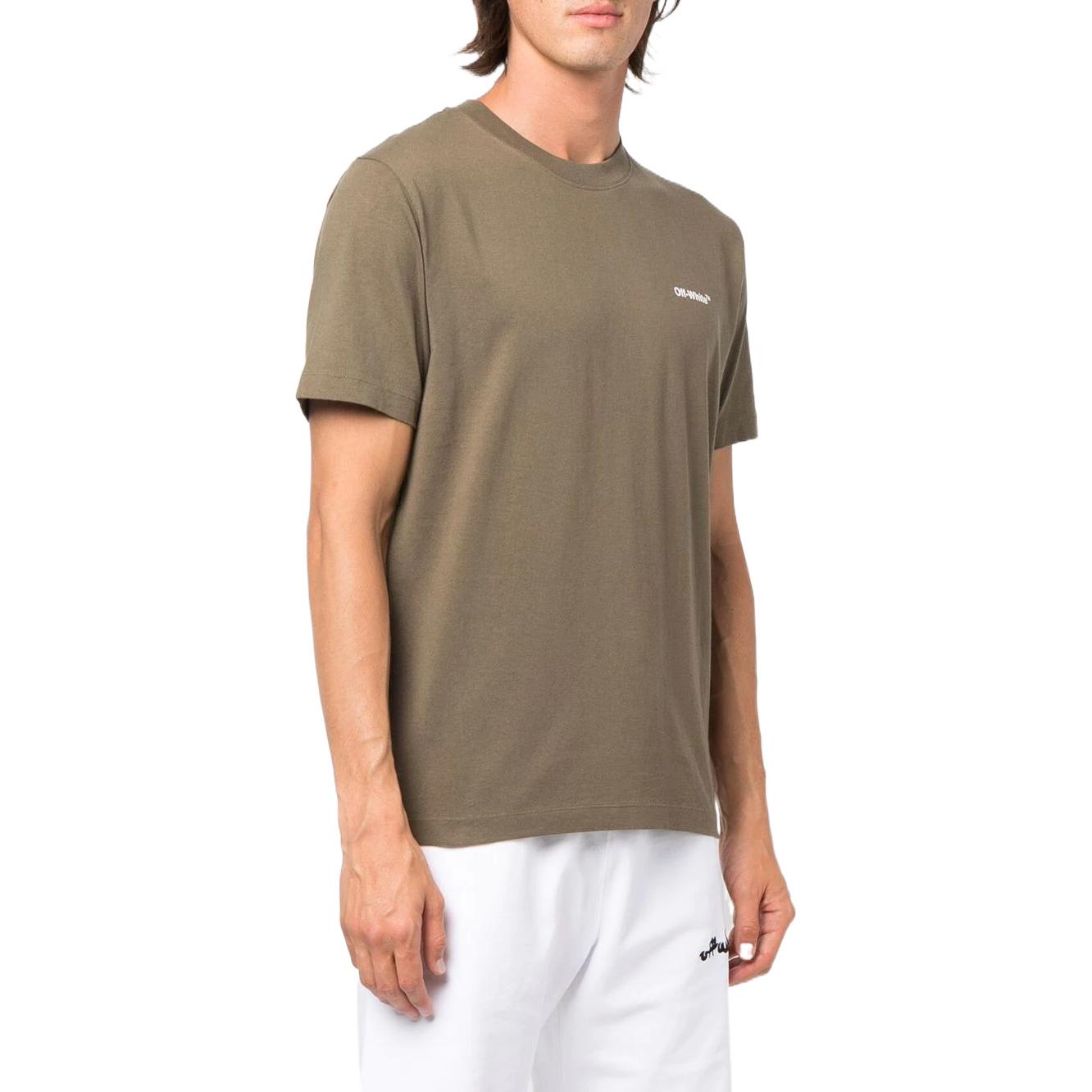 Men's Off-White FW22 Arrow Pattern Printing Round Neck Short Sleeve Green T-Shirt OMAA027F22JER0085601