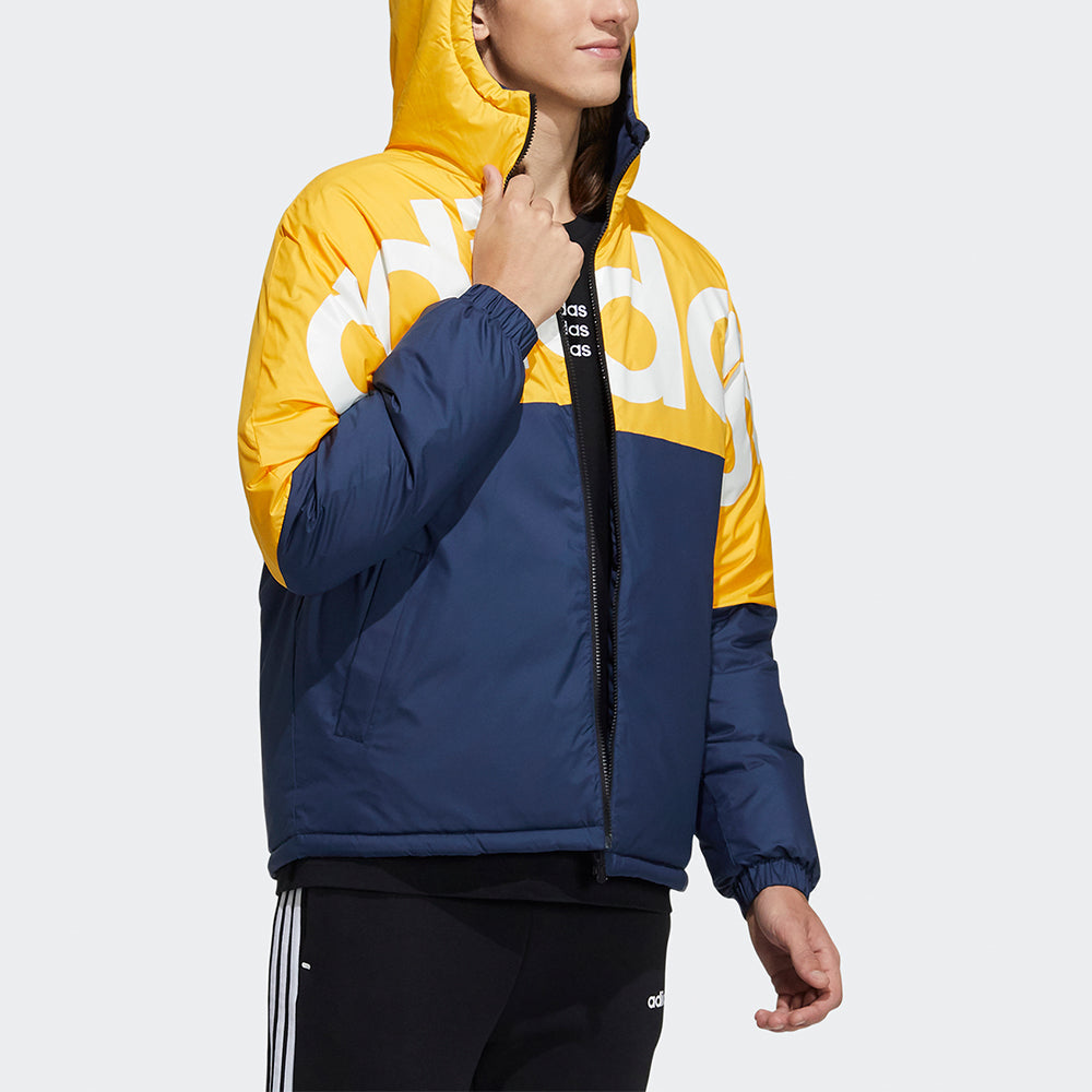 adidas neo M Dwn Rev Jkt Colorblock Large Logo Sports Stay Warm Reversible hooded down Jacket Gold Color H45285