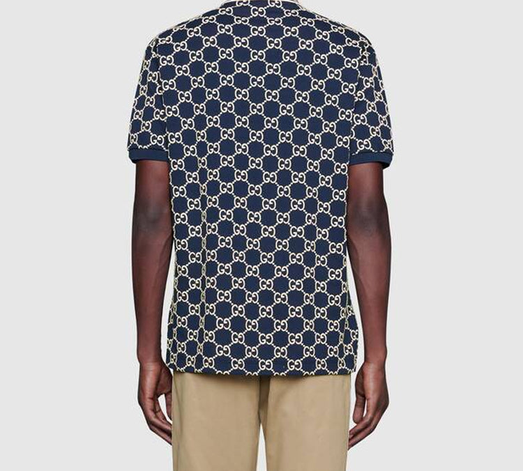 Gucci Full Print Design Short Sleeve Polo Shirt Blue 598956-XJB0U-4115