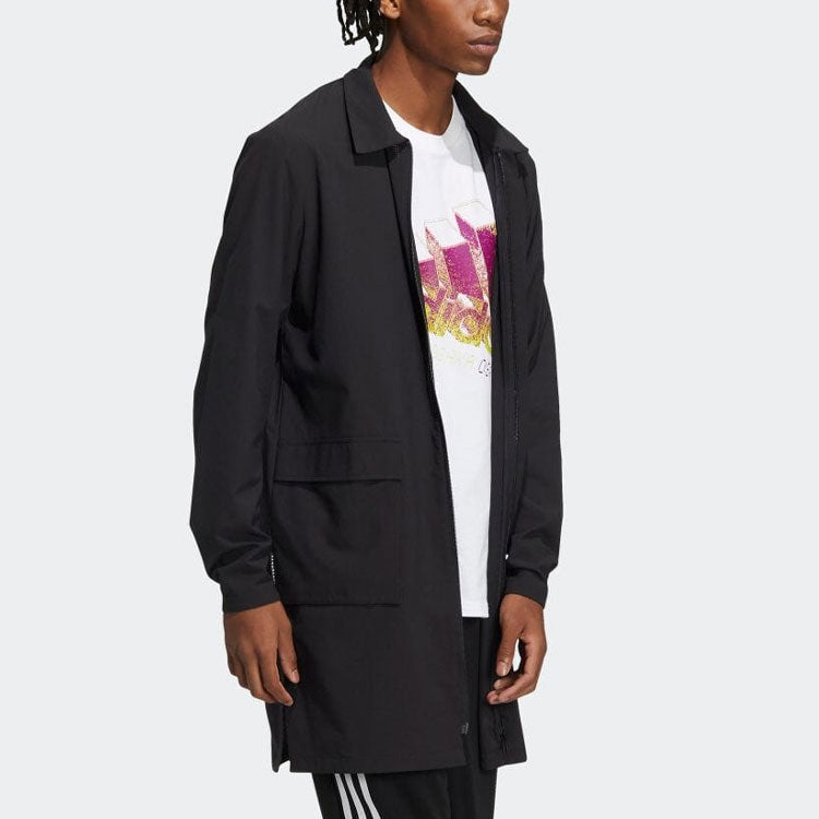 Men's adidas Lapel Breathable Solid Color Long Sleeves Jacket Japanese Version Black HD0010