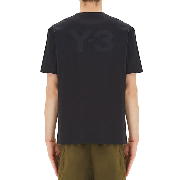 Men's Y-3 Back Printing Round Neck Casual Short Sleeve Black FN3348