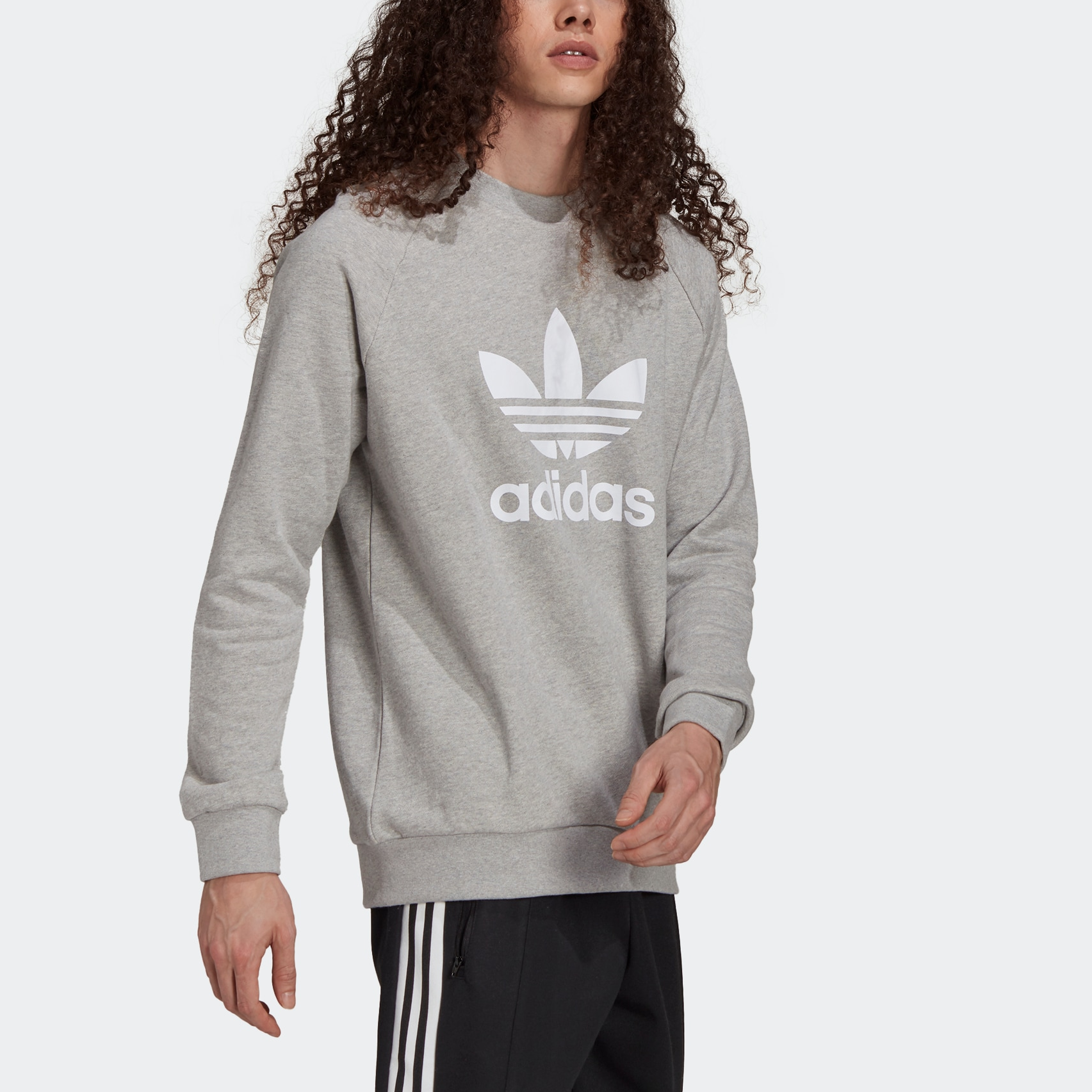 adidas original adicolor classics trefoil crewneck sweatshirt 'Medium Grey Heather White' H06650