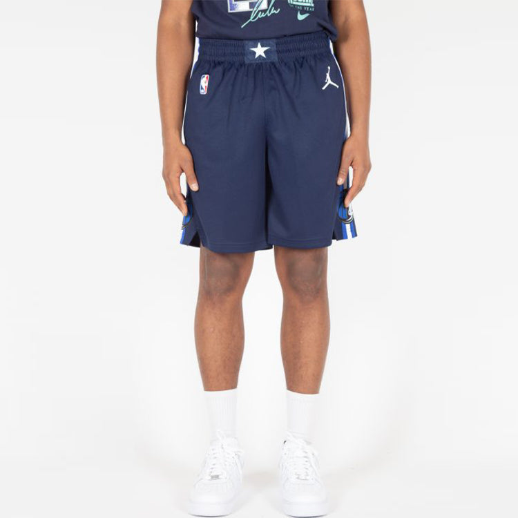 Air Jordan Dallas Mavericks Logo Printing Side Stripe Shorts Blue CV9557-419