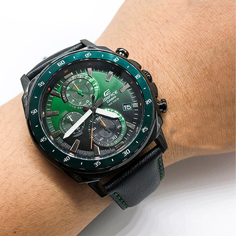 CASIO Waterproof EDIFICE Mens BlackGreen Analog EFV-600CL-3
