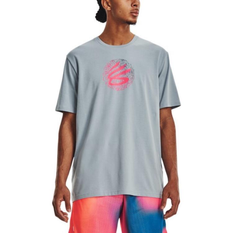Under Armour Curry Mothers Day Logo T-shirt 'Grey Pink' 1378028-465
