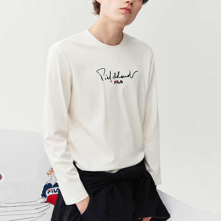 FILA Logo Embroidered Loose Round Neck Long Sleeves White F11M118232F-WT